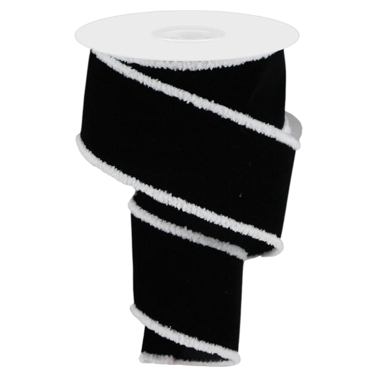 RG Ribbon: Black Velvet with White Trim 1.5" - 2.5" Wide x 10 Yards - For Bows, Wreaths, Crafts, and Decorations